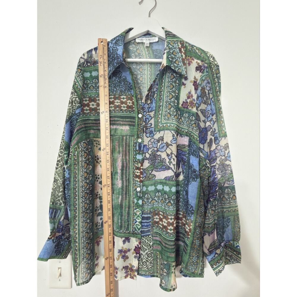 Chelsea & Theodore Boho Patchwork Arts Button Up Top Artsy Indie Peasant Size 1X - Picture 11 of 12